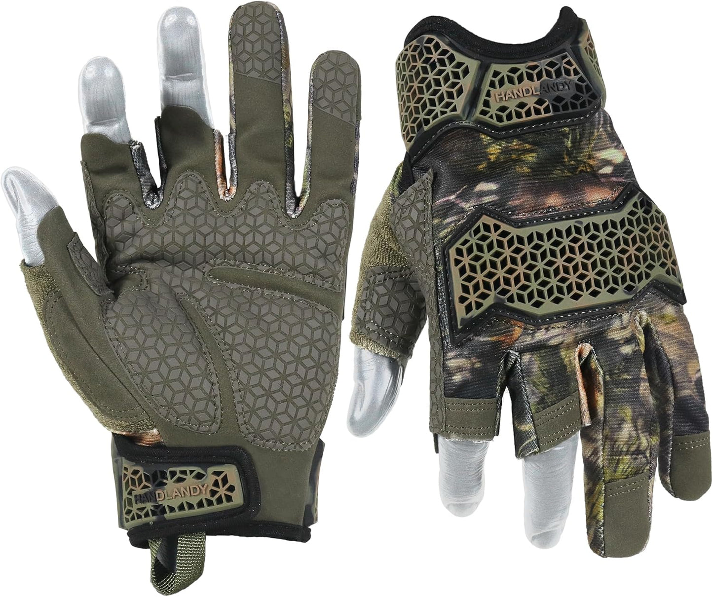 Fingerless Work Gloves for Men Utility Padded Half Finger Driving Working Gloves (Large, Green)