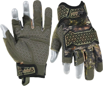 Fingerless Work Gloves for Men Utility Padded Half Finger Driving Working Gloves (Large, Green)