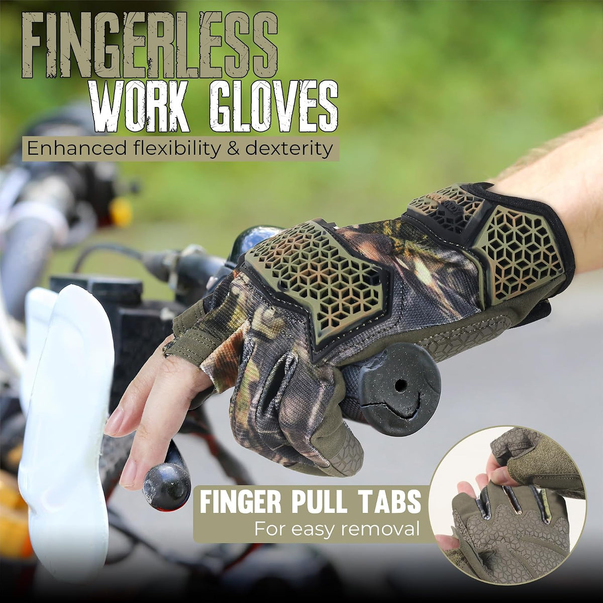 Fingerless Work Gloves for Men Utility Padded Half Finger Driving Working Gloves (Large, Green)