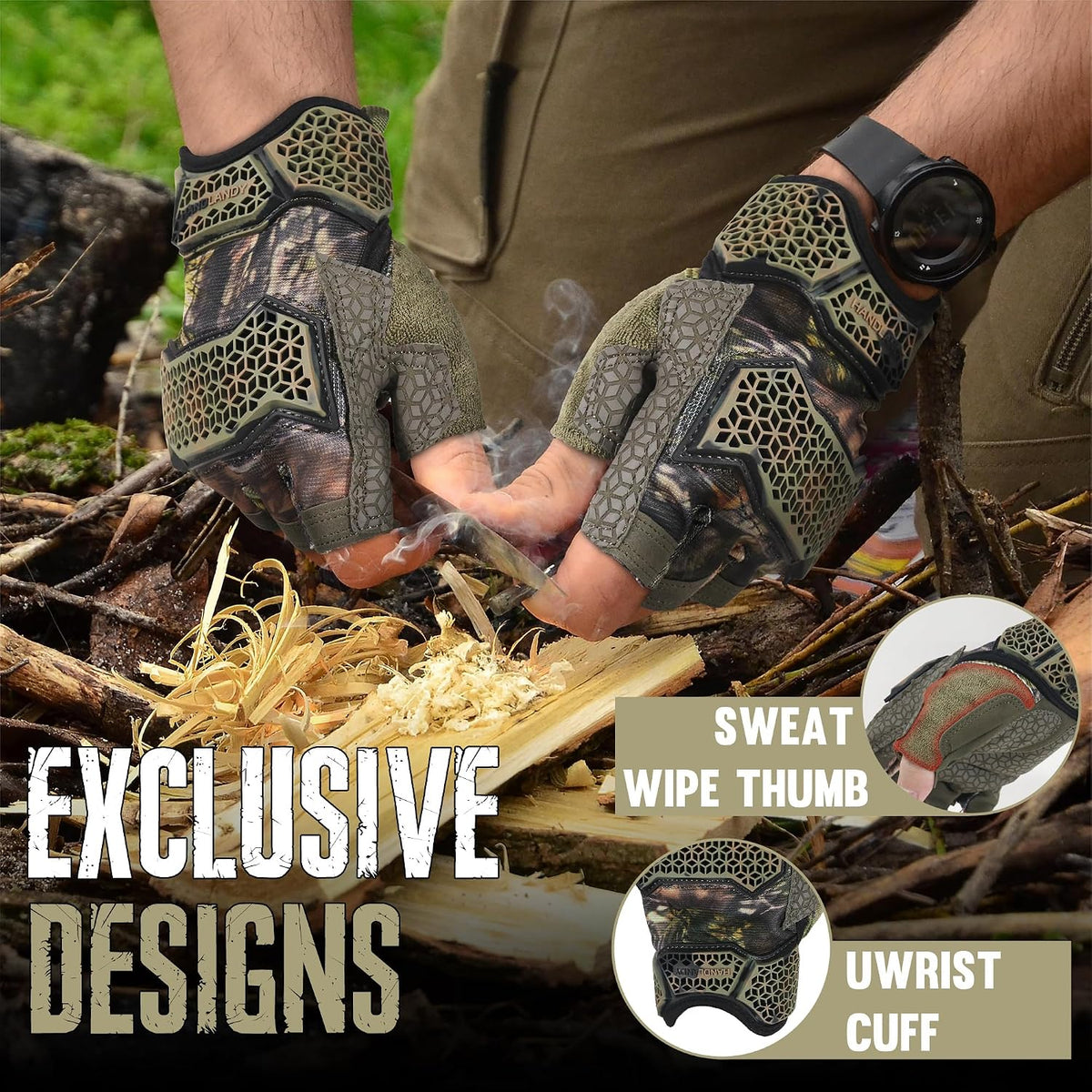 Fingerless Work Gloves for Men Utility Padded Half Finger Driving Working Gloves (Large, Green)