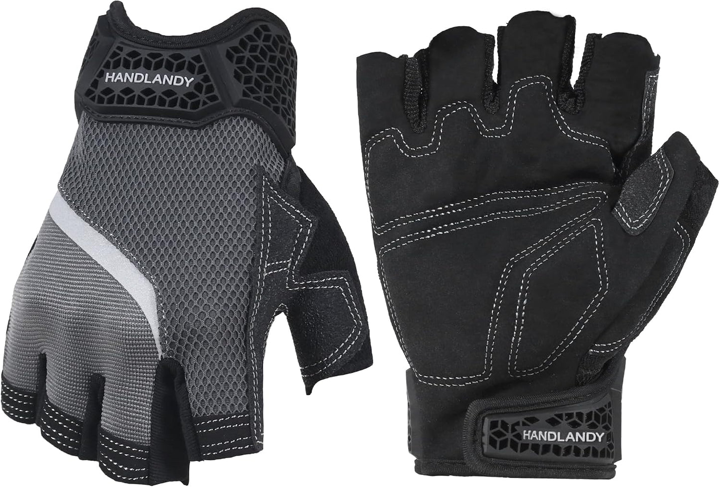 Fingerless Work Gloves for Men Utility Padded Half Finger Driving Working Gloves (Large, Green)