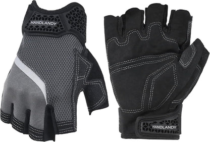 Fingerless Work Gloves for Men Utility Padded Half Finger Driving Working Gloves (Large, Green)