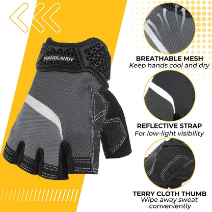 Fingerless Work Gloves for Men Utility Padded Half Finger Driving Working Gloves (Large, Green)