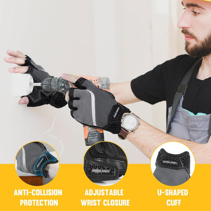 Fingerless Work Gloves for Men Utility Padded Half Finger Driving Working Gloves (Large, Green)