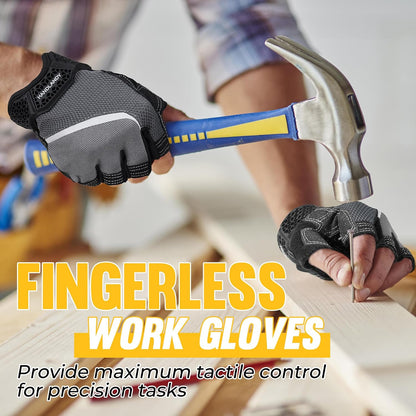 Fingerless Work Gloves for Men Utility Padded Half Finger Driving Working Gloves (Large, Green)