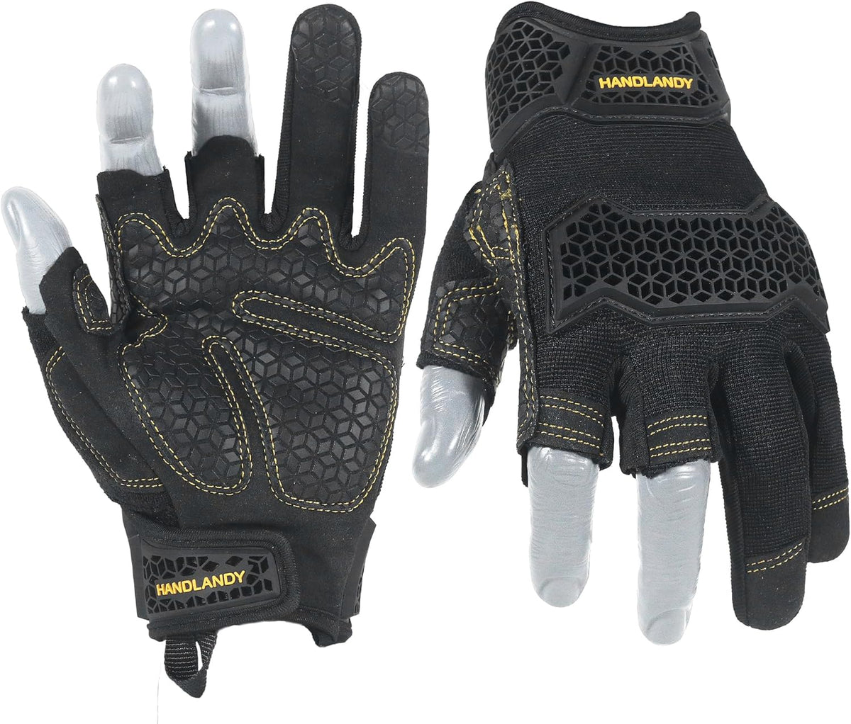 Fingerless Work Gloves for Men Utility Padded Half Finger Driving Working Gloves (Large, Green)