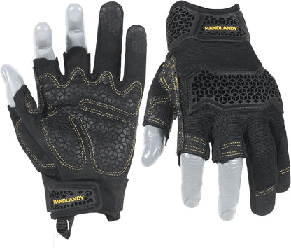 Fingerless Work Gloves for Men Utility Padded Half Finger Driving Working Gloves (Large, Green)