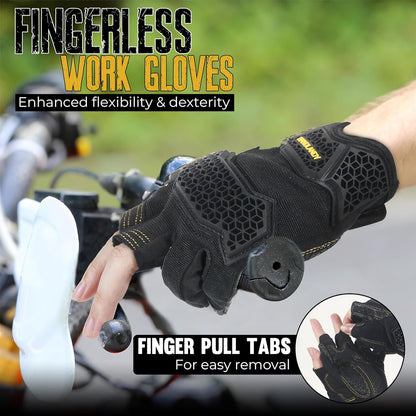 Fingerless Work Gloves for Men Utility Padded Half Finger Driving Working Gloves (Large, Green)