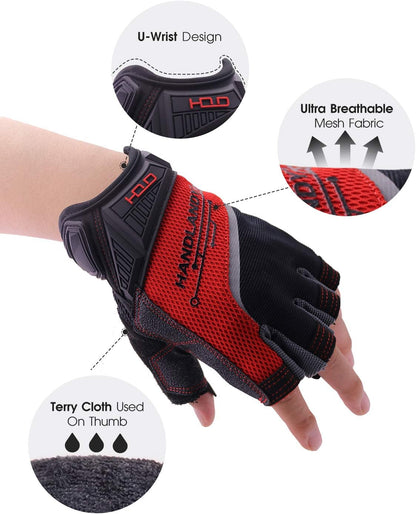 Fingerless Work Gloves for Men Utility Padded Half Finger Driving Working Gloves (Large, Green)