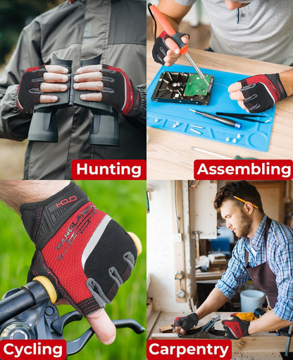 Fingerless Work Gloves for Men Utility Padded Half Finger Driving Working Gloves (Large, Green)