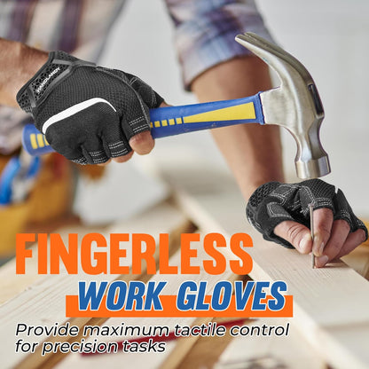 Fingerless Work Gloves for Men Utility Padded Half Finger Driving Working Gloves (Large, Green)