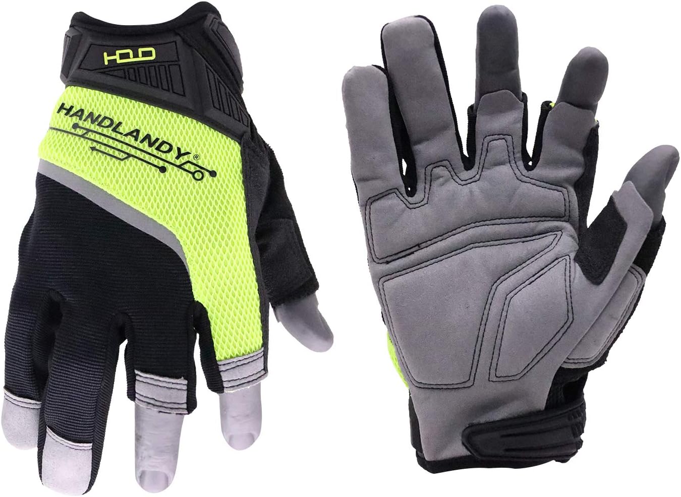 Fingerless Work Gloves for Men Utility Padded Half Finger Driving Working Gloves (Large, Green)