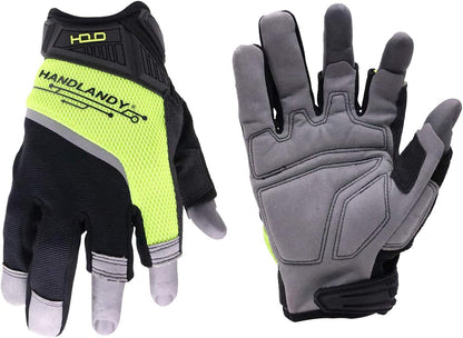 Fingerless Work Gloves for Men Utility Padded Half Finger Driving Working Gloves (Large, Green)