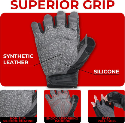 Fingerless Work Gloves for Men Utility Padded Half Finger Driving Working Gloves (Large, Green)