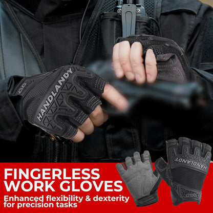 Fingerless Work Gloves for Men Utility Padded Half Finger Driving Working Gloves (Large, Green)