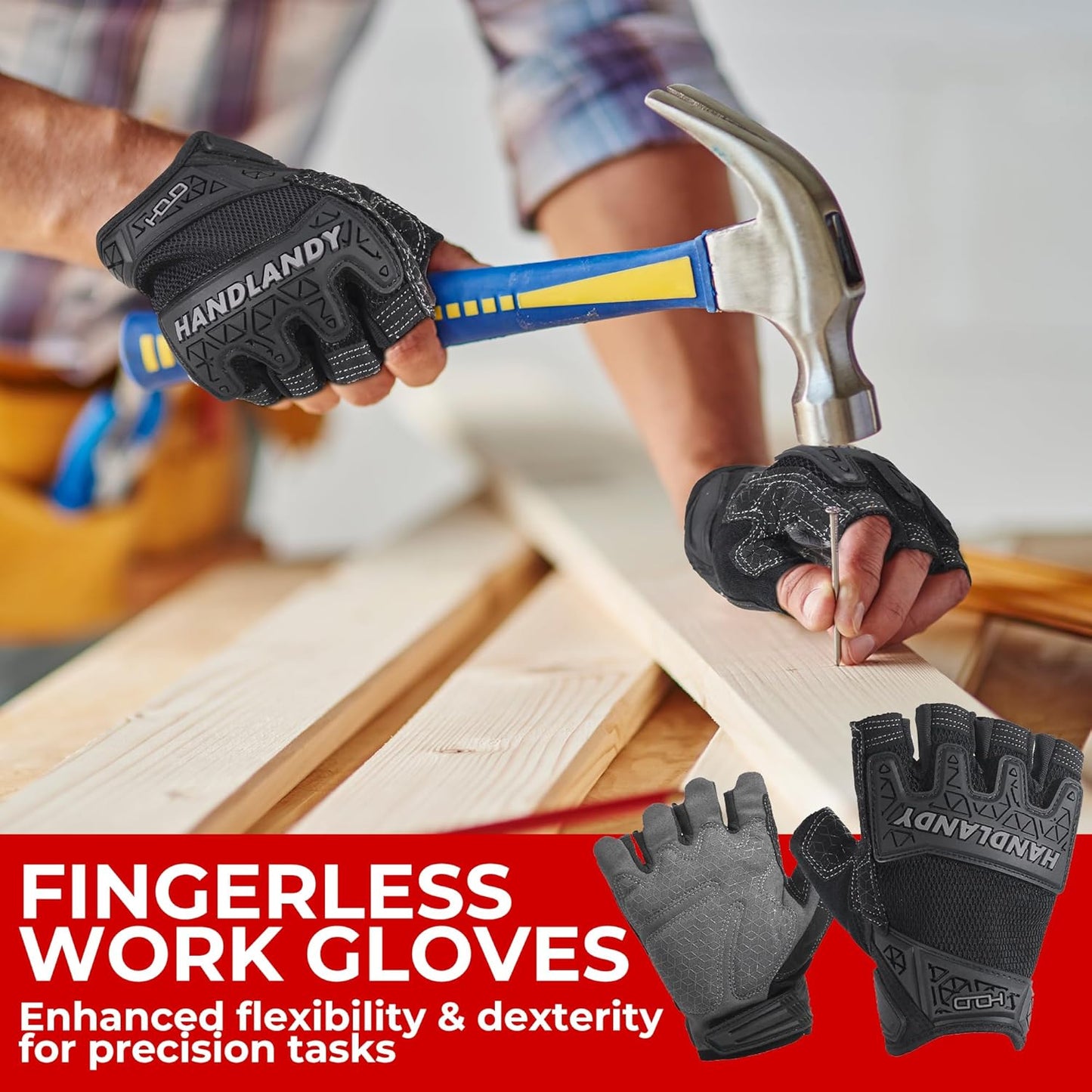 Fingerless Work Gloves for Men Utility Padded Half Finger Driving Working Gloves (Large, Green)