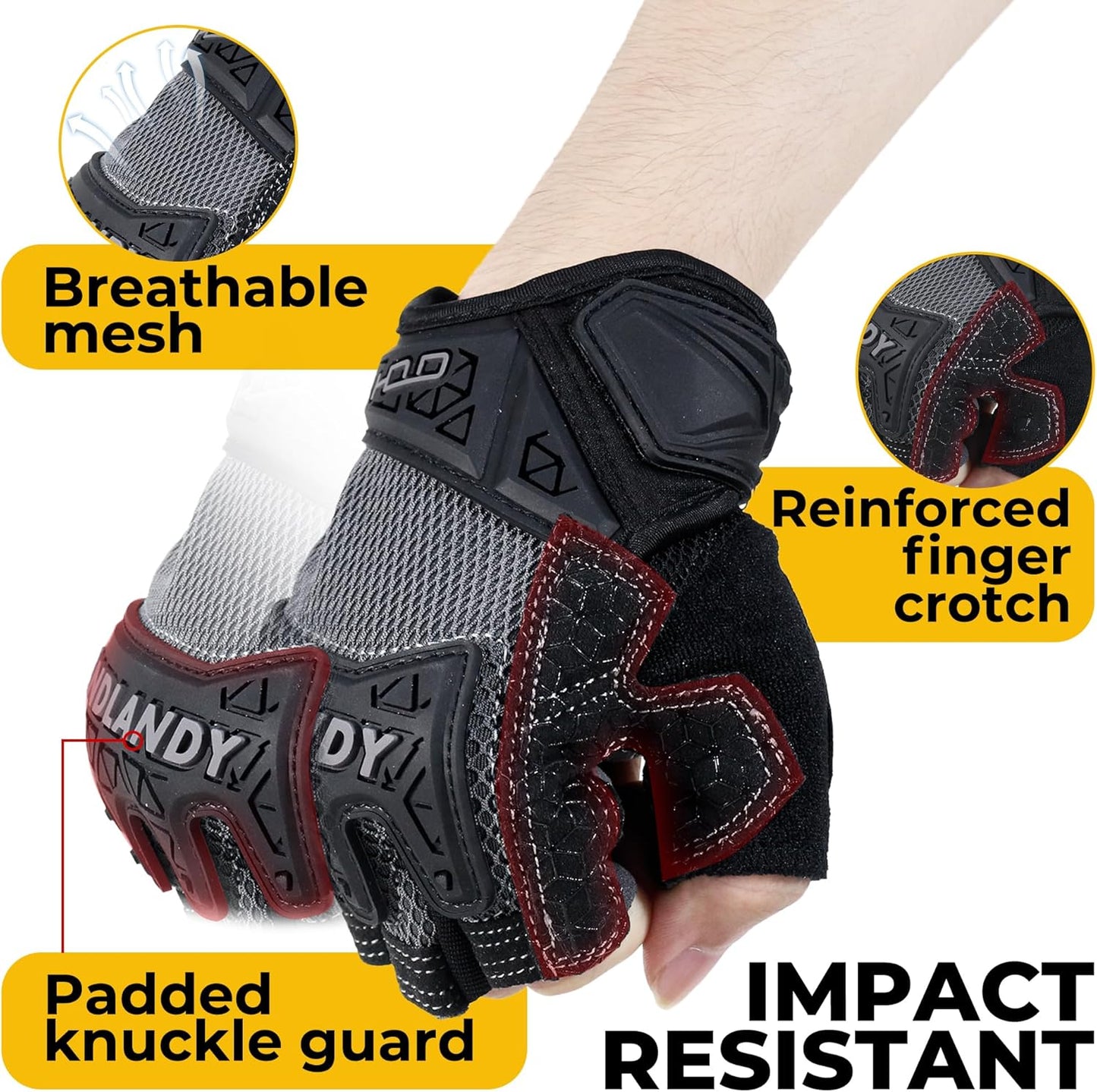 Fingerless Work Gloves for Men Utility Padded Half Finger Driving Working Gloves (Large, Green)