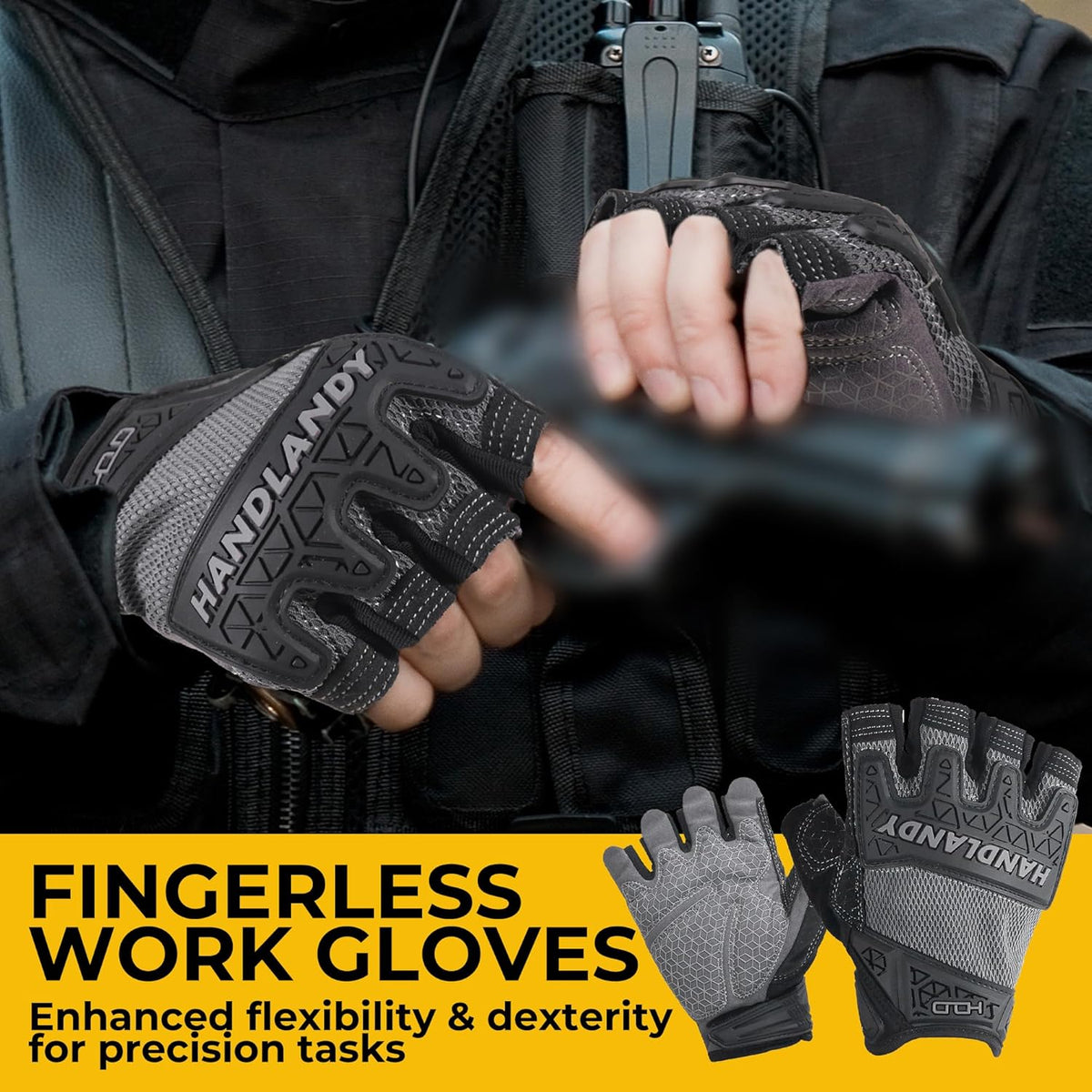 Fingerless Work Gloves for Men Utility Padded Half Finger Driving Working Gloves (Large, Green)