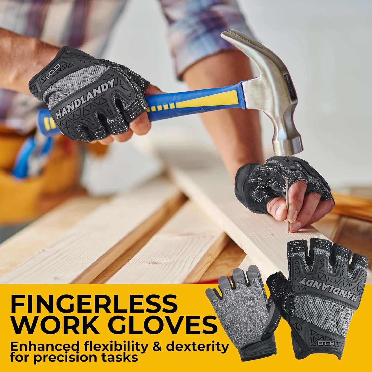 Fingerless Work Gloves for Men Utility Padded Half Finger Driving Working Gloves (Large, Green)