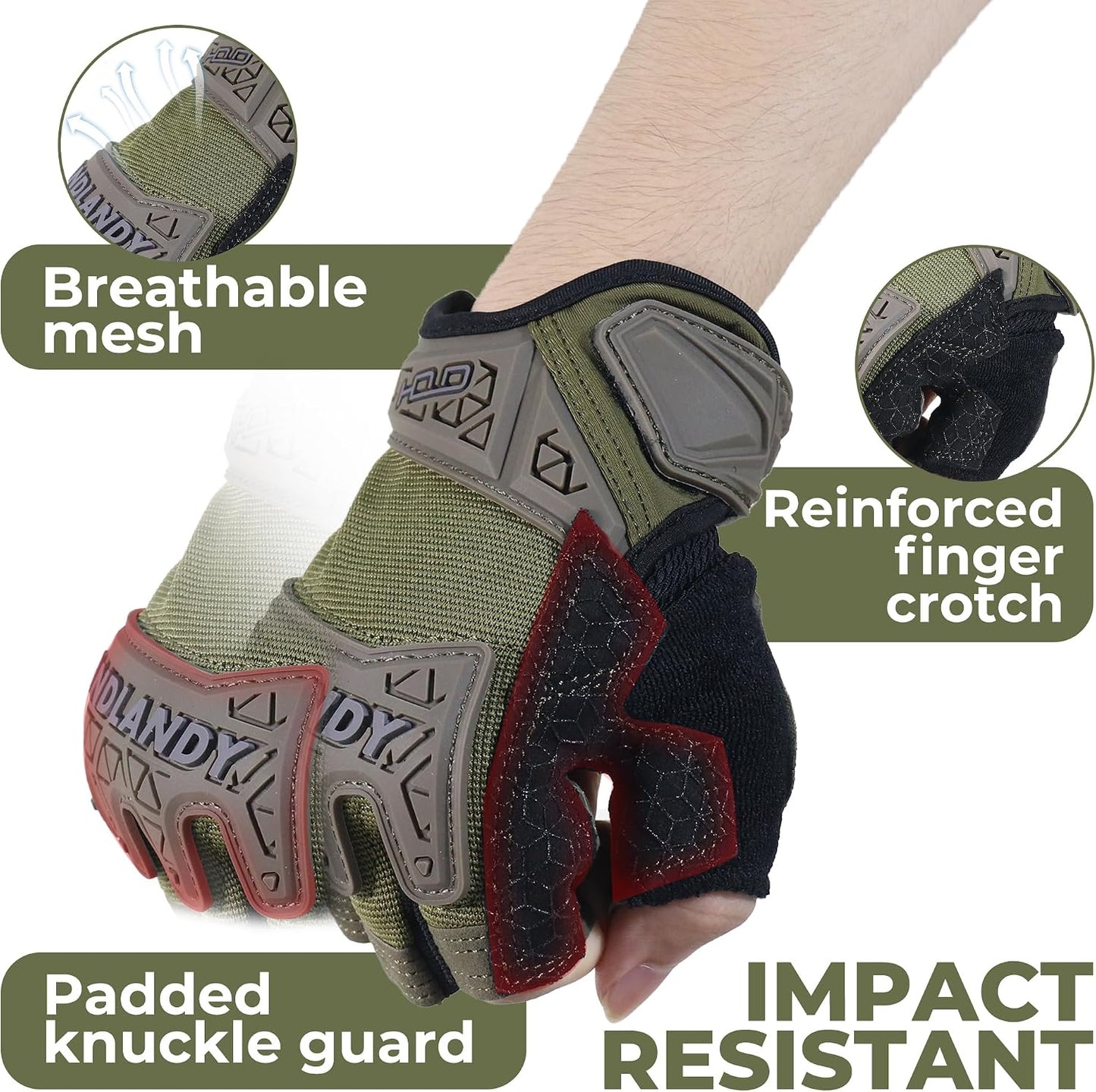Fingerless Work Gloves for Men Utility Padded Half Finger Driving Working Gloves (Large, Green)