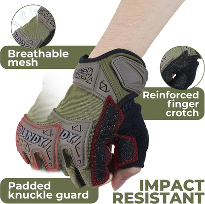 Fingerless Work Gloves for Men Utility Padded Half Finger Driving Working Gloves (Large, Green)
