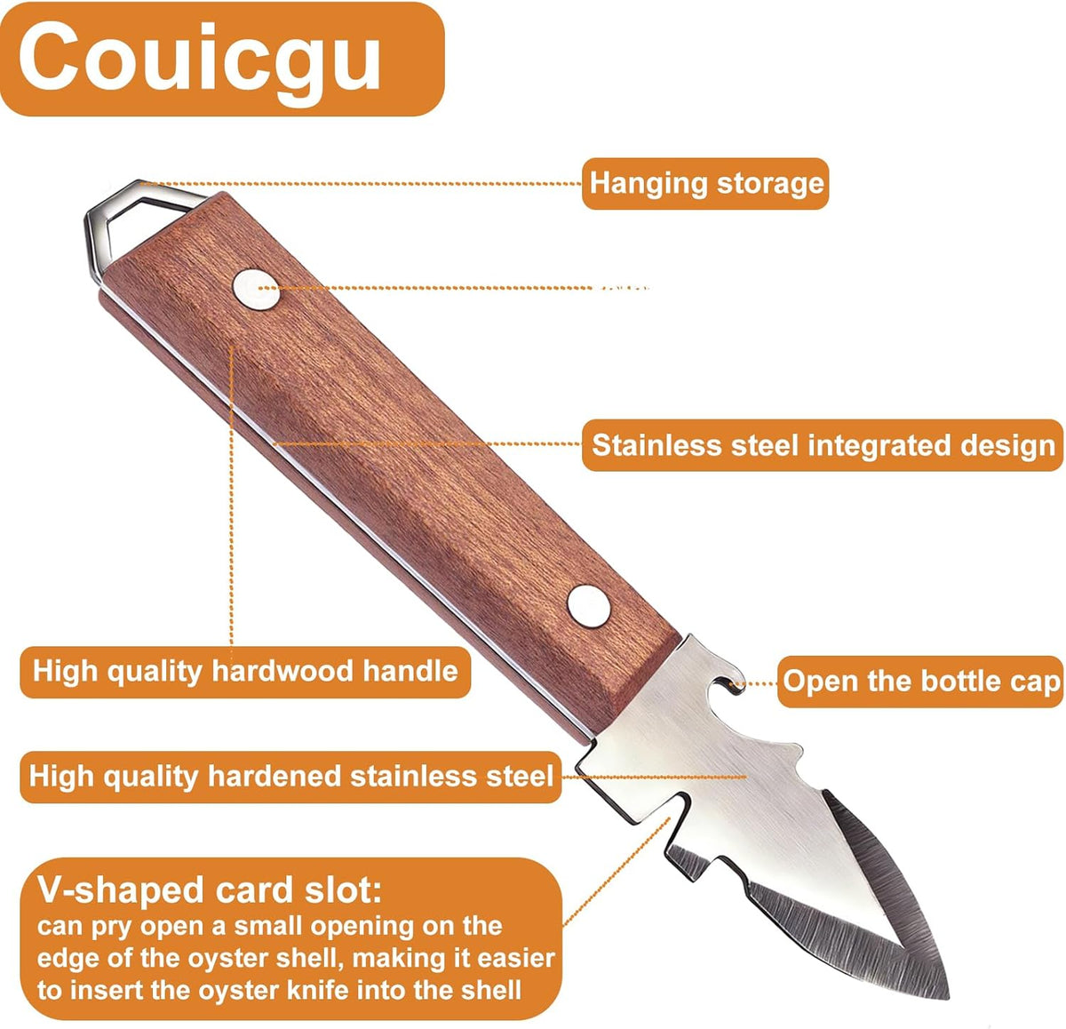 Oyster Knife with Shucking Gloves – Professional Oyster Shucker Seafood Tool Set – Stainless Steel Blade with Hardwood Handle – Multifunctional Shellfish Opener for Oysters, Clams, Mussels