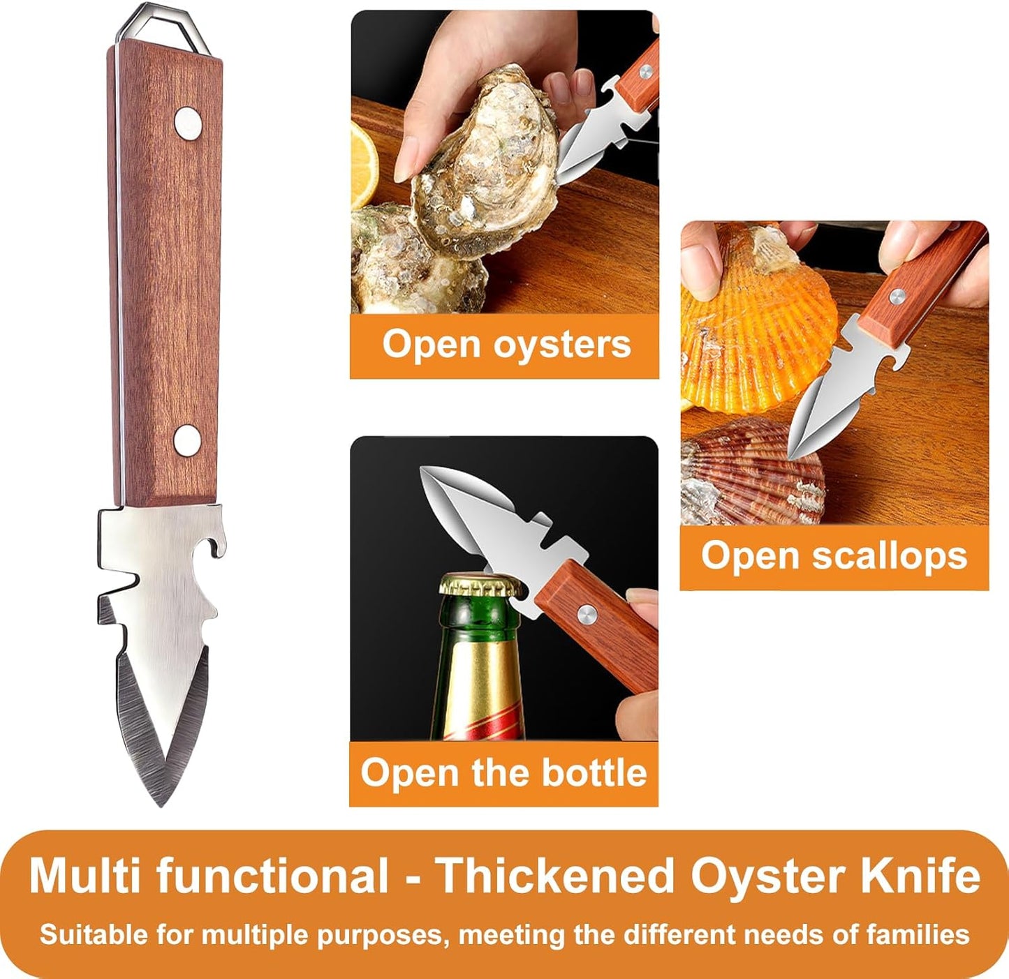 Oyster Knife with Shucking Gloves – Professional Oyster Shucker Seafood Tool Set – Stainless Steel Blade with Hardwood Handle – Multifunctional Shellfish Opener for Oysters, Clams, Mussels