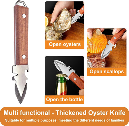 Oyster Knife with Shucking Gloves – Professional Oyster Shucker Seafood Tool Set – Stainless Steel Blade with Hardwood Handle – Multifunctional Shellfish Opener for Oysters, Clams, Mussels
