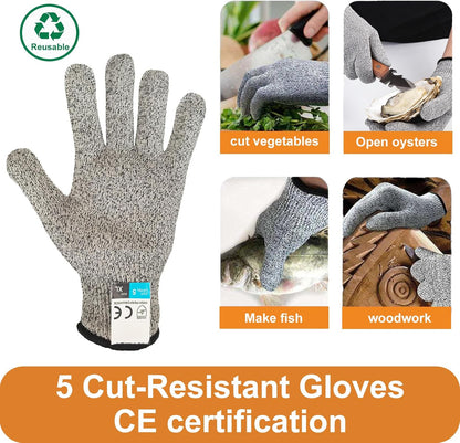 Oyster Knife with Shucking Gloves – Professional Oyster Shucker Seafood Tool Set – Stainless Steel Blade with Hardwood Handle – Multifunctional Shellfish Opener for Oysters, Clams, Mussels
