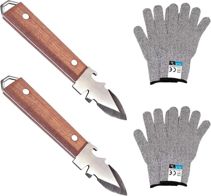 Oyster Knife with Shucking Gloves – Professional Oyster Shucker Seafood Tool Set – Stainless Steel Blade with Hardwood Handle – Multifunctional Shellfish Opener for Oysters, Clams, Mussels