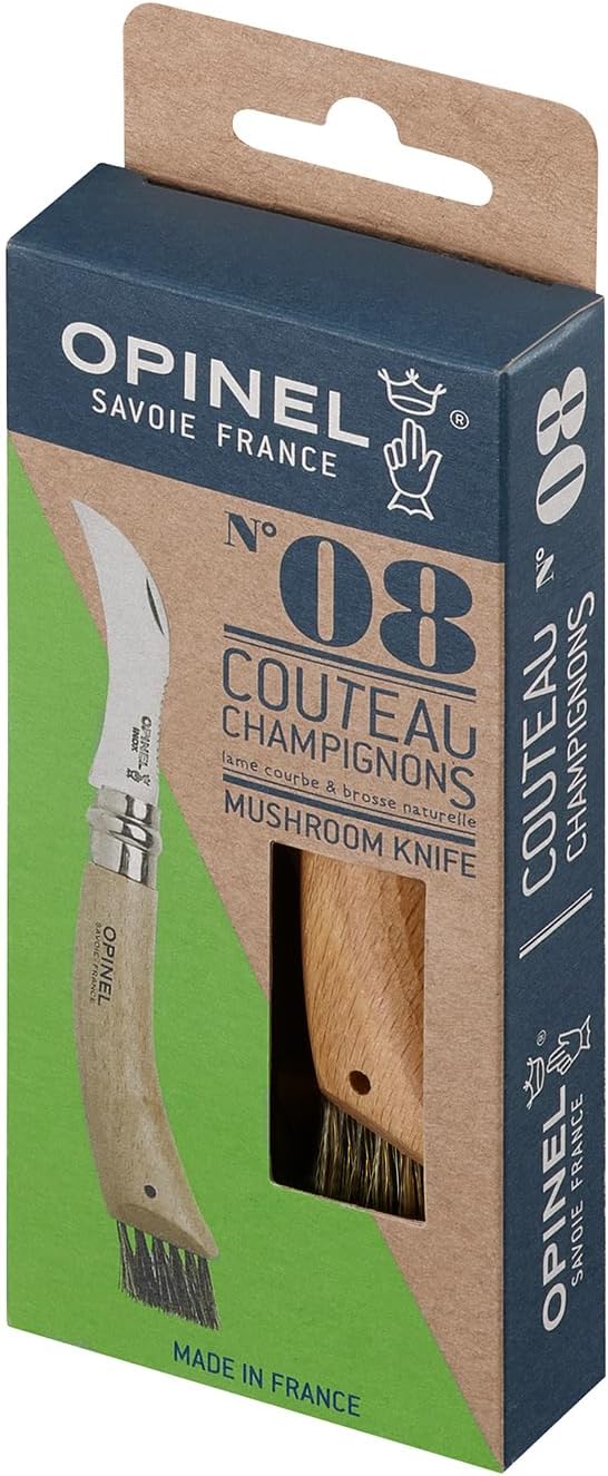 No. 08 Mushroom Knife, Curved Stainless Steel Blade, Brush