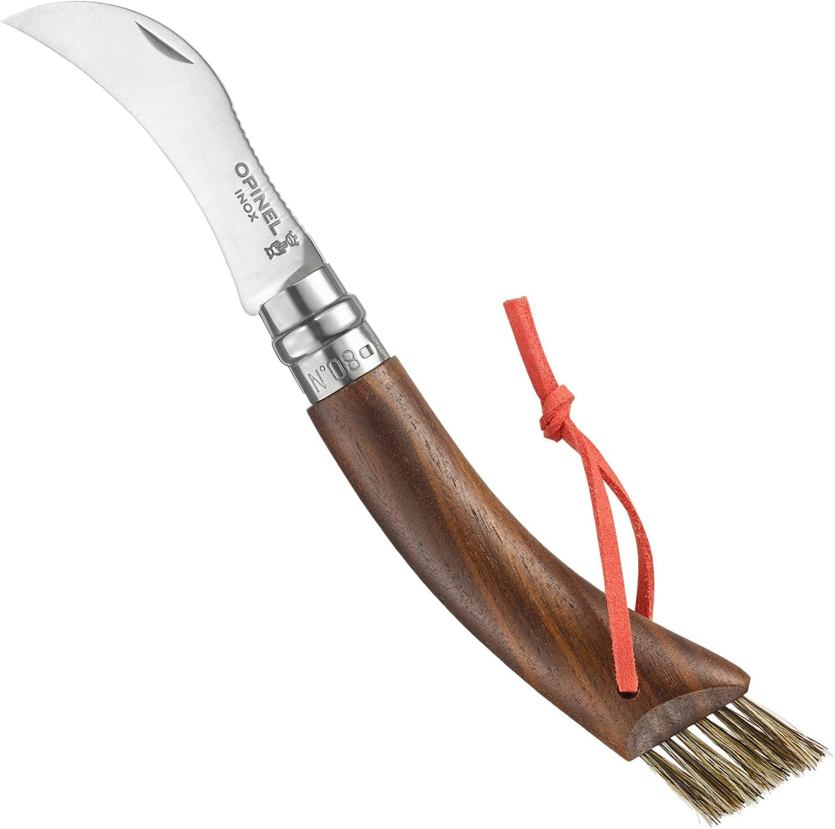 No. 08 Mushroom Knife, Curved Stainless Steel Blade, Brush