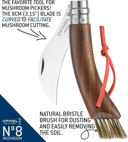 No. 08 Mushroom Knife, Curved Stainless Steel Blade, Brush