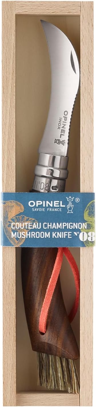No. 08 Mushroom Knife, Curved Stainless Steel Blade, Brush
