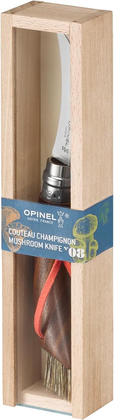 No. 08 Mushroom Knife, Curved Stainless Steel Blade, Brush