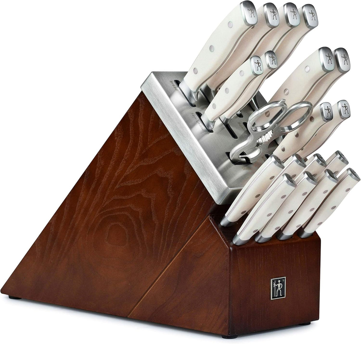 Forged Accent 20 Piece Self Sharpening Knife Block Set - Off-White Handles