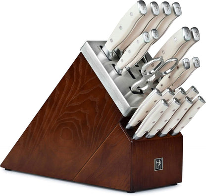 Forged Accent 20 Piece Self Sharpening Knife Block Set - Off-White Handles