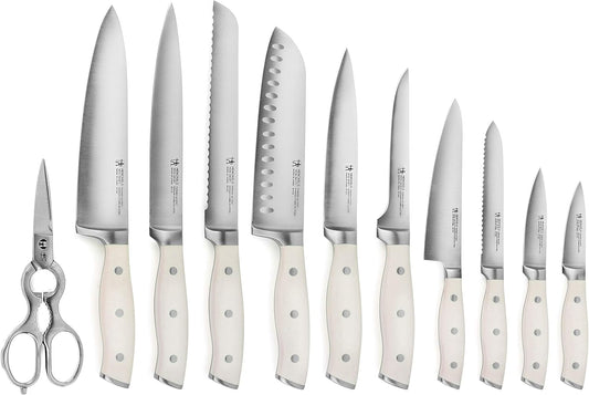 Forged Accent 20 Piece Self Sharpening Knife Block Set - Off-White Handles