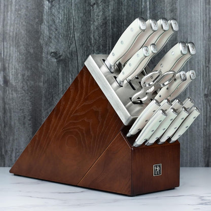 Forged Accent 20 Piece Self Sharpening Knife Block Set - Off-White Handles
