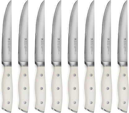 Forged Accent 20 Piece Self Sharpening Knife Block Set - Off-White Handles
