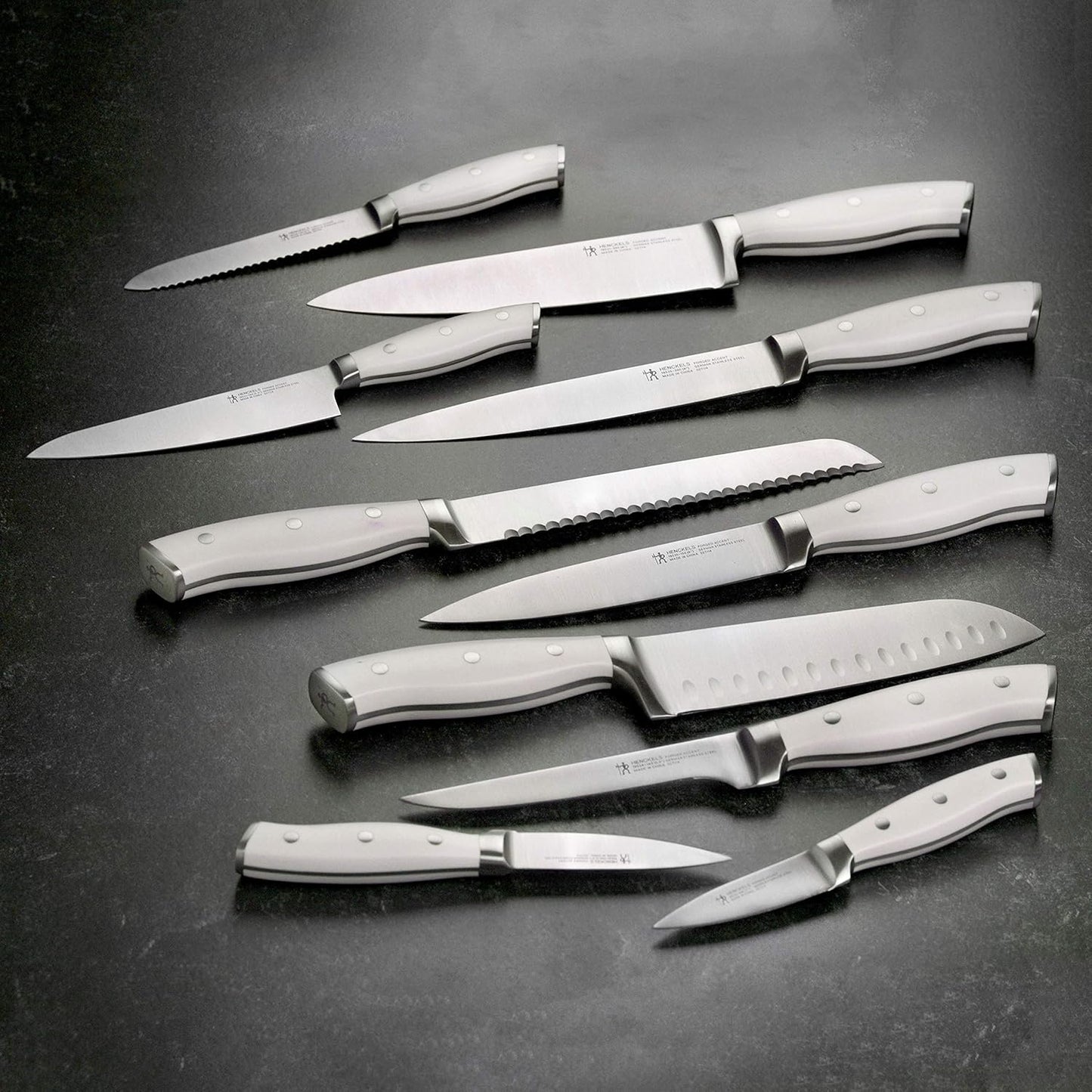 Forged Accent 20 Piece Self Sharpening Knife Block Set - Off-White Handles