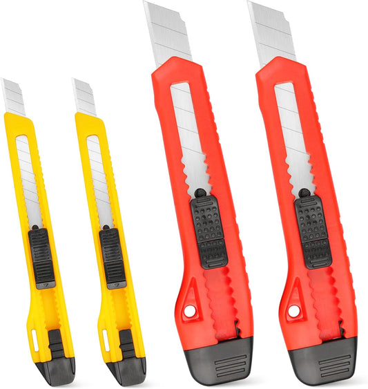 4-Pack Retractable Box Knife Cutters for Home Office Crafts | Retractable sliding blade lets you extend or retract blade freely for safe storage and better protection safety while idle