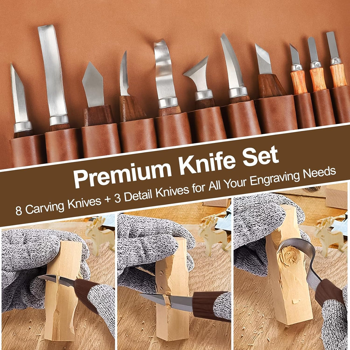 Wood Carving Tools Whittling Kit For Woodworking Hobby Wooden Carving Knife Sets For Beginners with Leather Storage Bag DIY Art Craft Gift