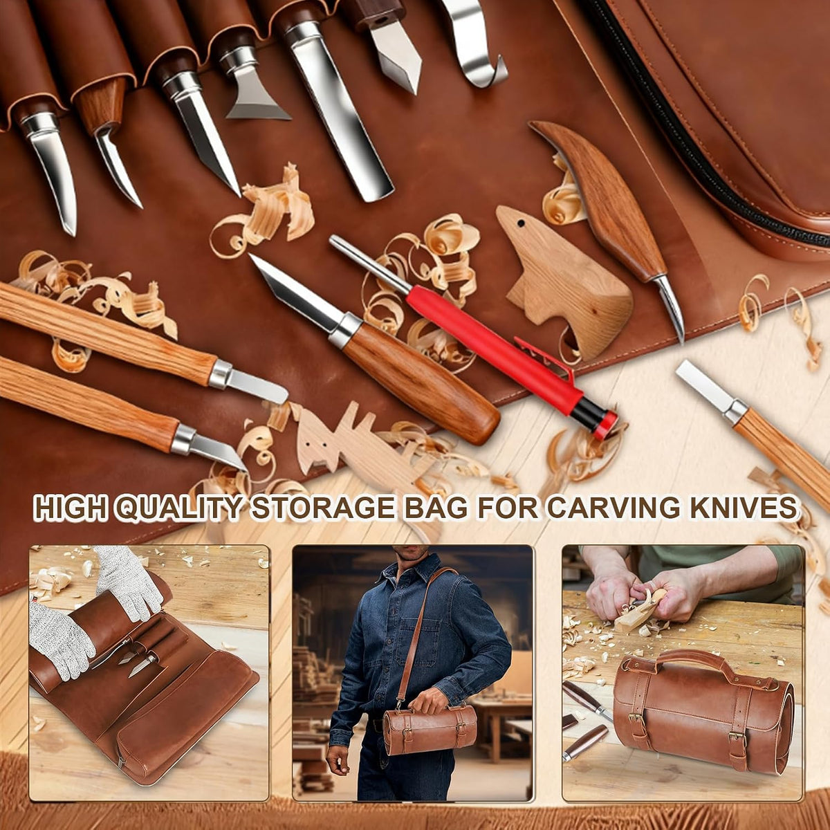 Wood Carving Tools Whittling Kit For Woodworking Hobby Wooden Carving Knife Sets For Beginners with Leather Storage Bag DIY Art Craft Gift