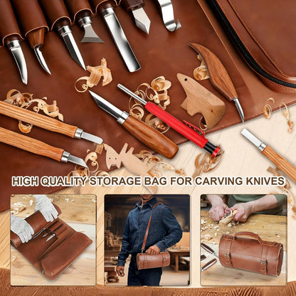 Wood Carving Tools Whittling Kit For Woodworking Hobby Wooden Carving Knife Sets For Beginners with Leather Storage Bag DIY Art Craft Gift