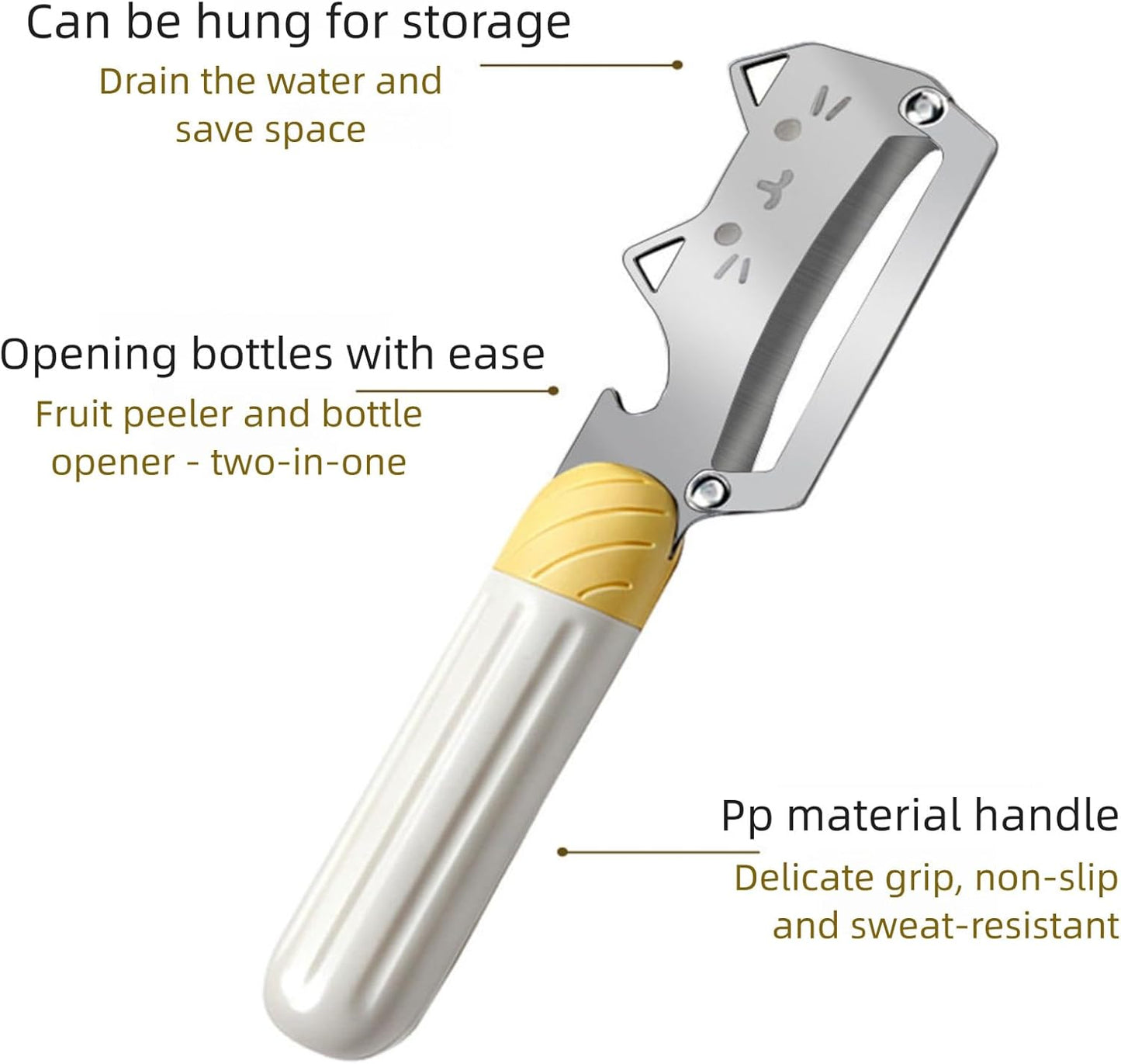 Vegetable Peeler Ergonomic Handle stainless steel Blade for Potato | Thickened Sharp Stainless Blade,Non-Slip Handle,Built-in Bottle Opener,Apple Pumpkin Peelers for Kitchen,Dishwasher Safe