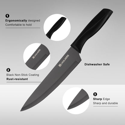 Knife set, 9 Pieces Knives Set for Kitchen with Block and Sharpener, Stainless Steel Dishwasher Safe Knives Set for Kitchen Home Use, Black
