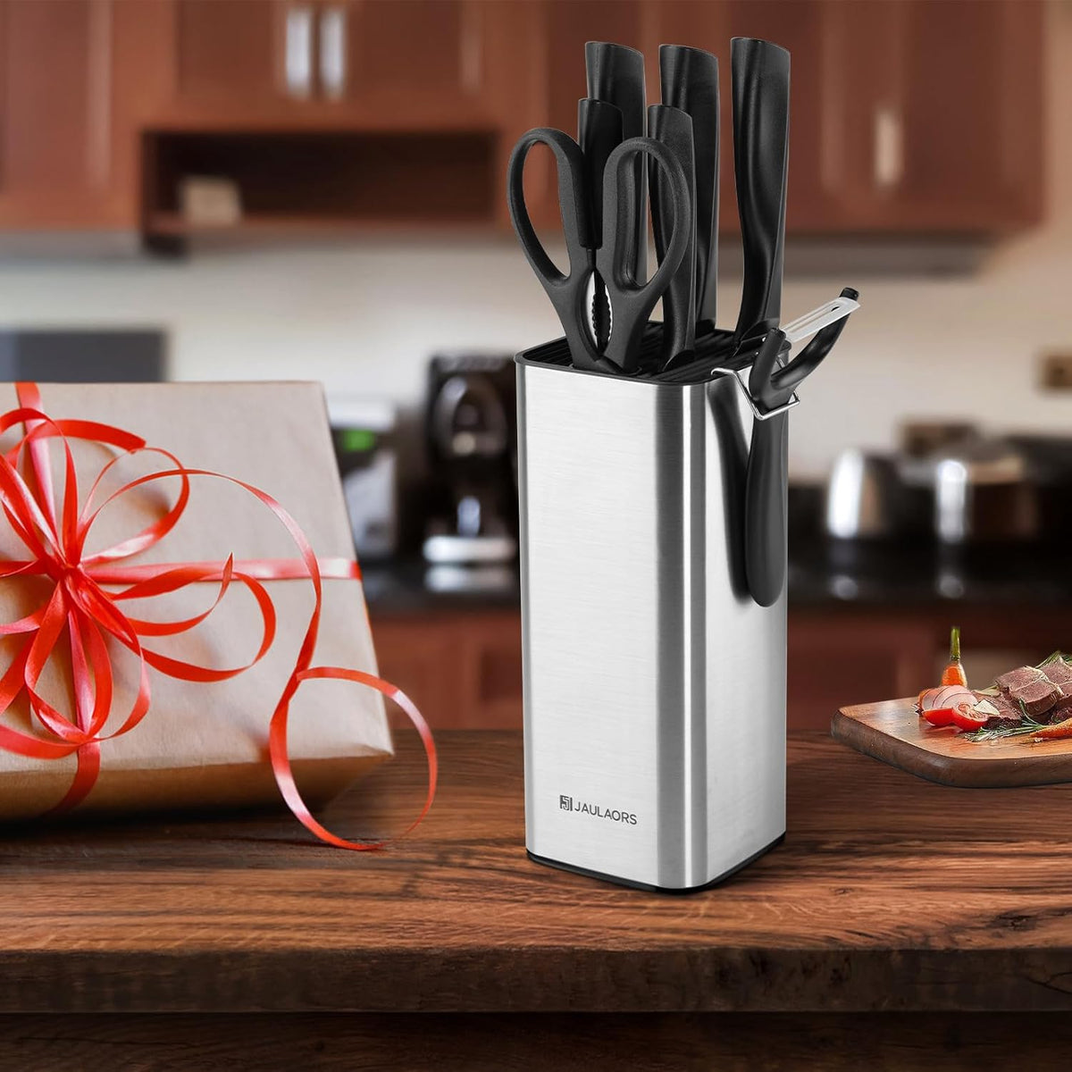 Knife set, 9 Pieces Knives Set for Kitchen with Block and Sharpener, Stainless Steel Dishwasher Safe Knives Set for Kitchen Home Use, Black