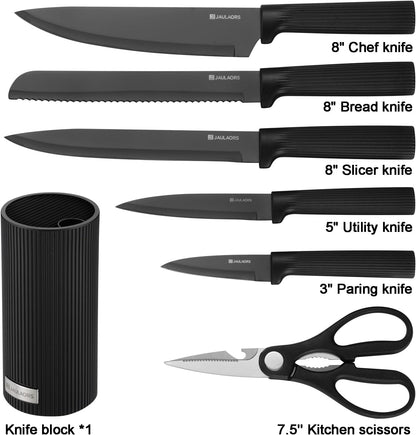 Knife set, 9 Pieces Knives Set for Kitchen with Block and Sharpener, Stainless Steel Dishwasher Safe Knives Set for Kitchen Home Use, Black