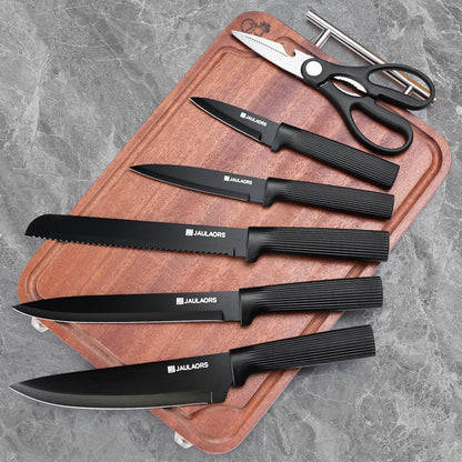 Knife set, 9 Pieces Knives Set for Kitchen with Block and Sharpener, Stainless Steel Dishwasher Safe Knives Set for Kitchen Home Use, Black